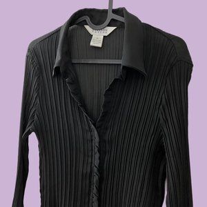 Y2k black sheer pleated button up top